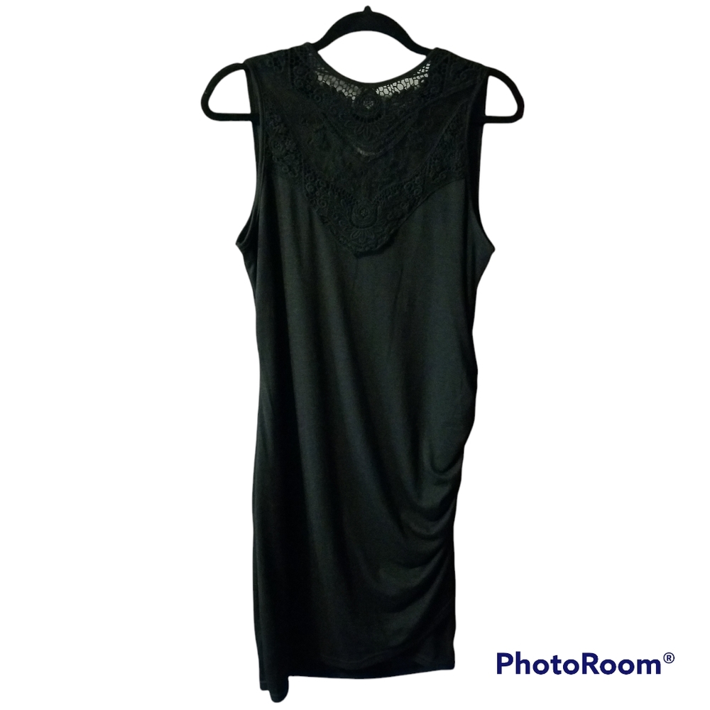 Black Ruched Dress with Knit Neckline